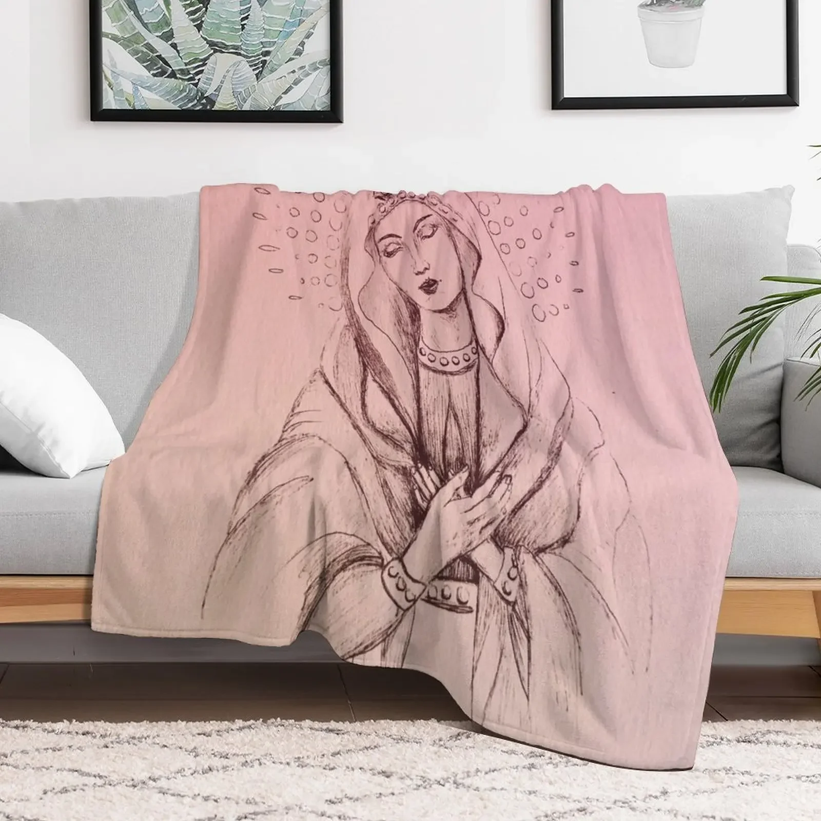 Mother Mary Heart in Pink Throw Blanket Outdoor Soft Blanket for Picnic Beach Camping