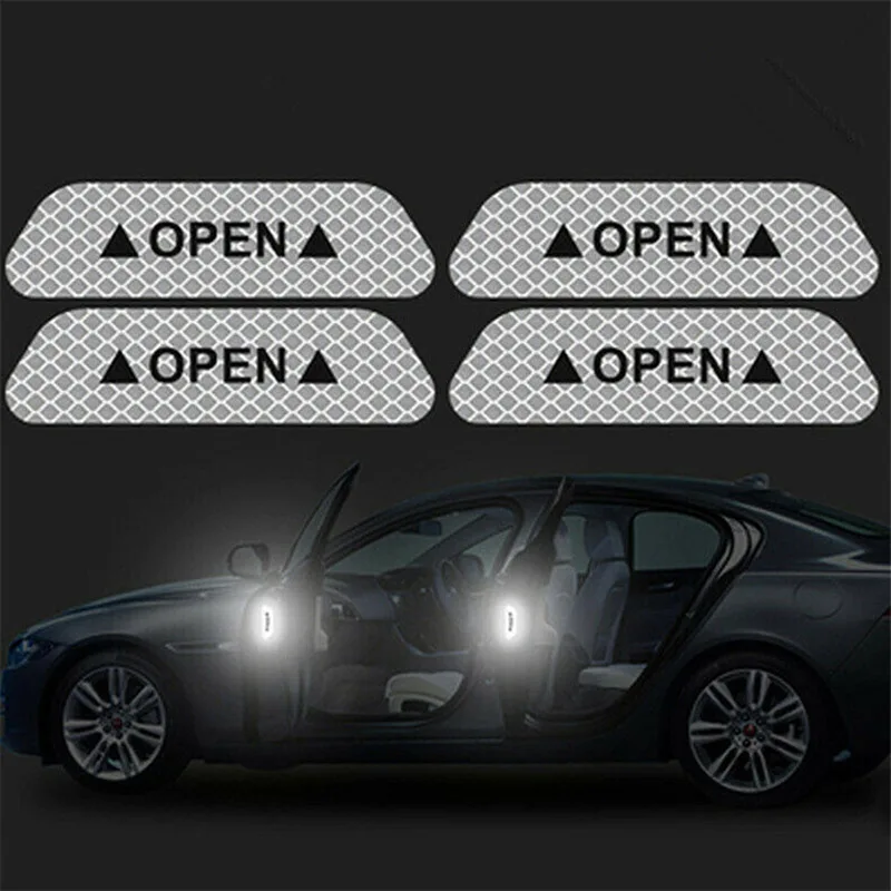 4X marca de advertencia de seguridad para puerta de coche pegatinas reflectantes abiertas para VW Polo 6r 9n Golf 7 6 5 Mk4 Caddy T5 T4 Touran Passat B8 B7 B6 B5