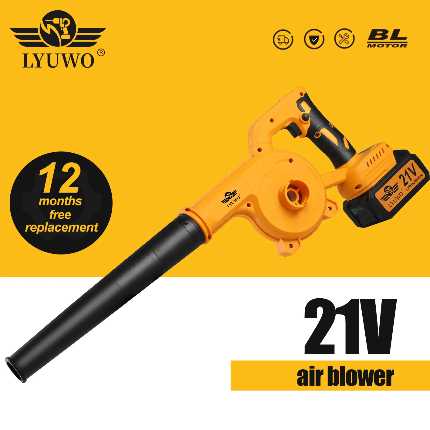 

LYUWO 20V Brushless and Rechargeable Strong Hair Dryer Variable Speed Hair Dryer Household Dust Collector Small Snow Blower tool