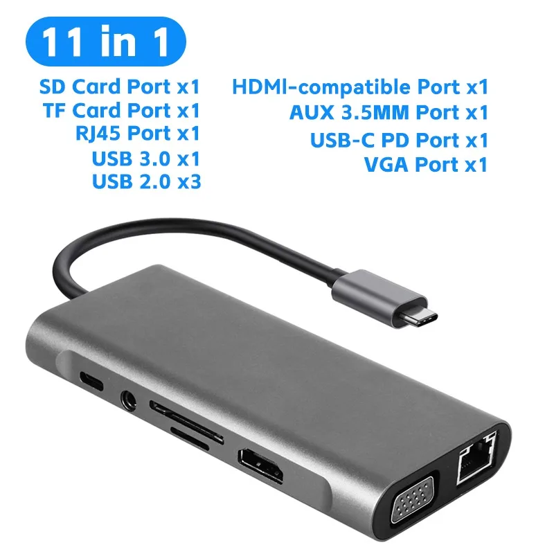 1 in 1 Type C Hub 4K30Hz, USB C to HDMI-compatible Adapter USB 3.1 Docking Station Splitter for MacBook Pro/Air