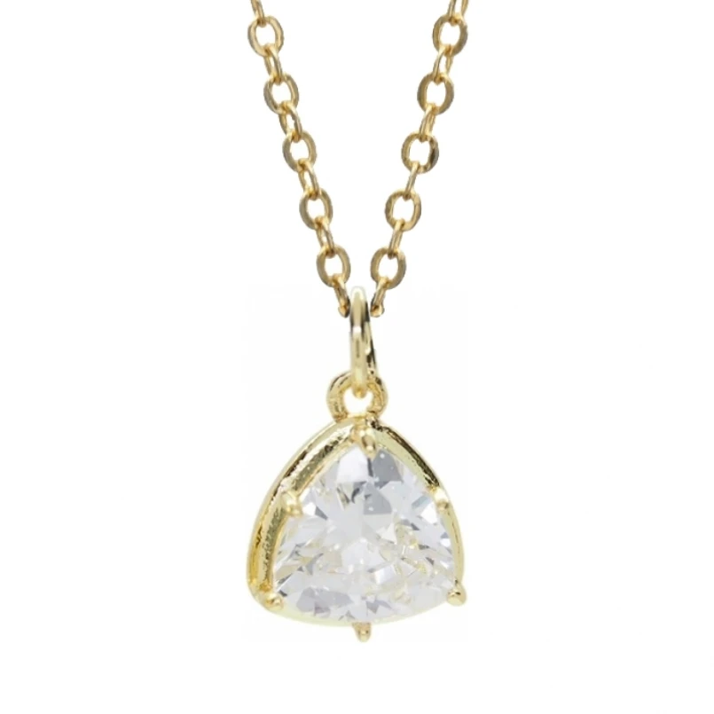 Chain Cubic Zirconia Necklace Copper Invisible Setting Inverted Triangle Gold Color 18+2inch Jewelry