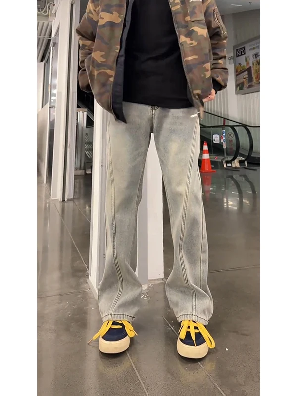 

American High Street Sle Slim Fit Straight Leg Jeans Men's Narrow Version Knife Waed Vintage Bootcut Pants