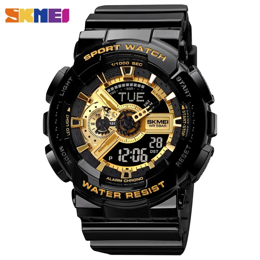 SKMEI 1834 LED Dual Display Digital Mens Womens Sports Wristwatches Waterproof Shockproof Watch for Men Woman Quartz Clock 1835