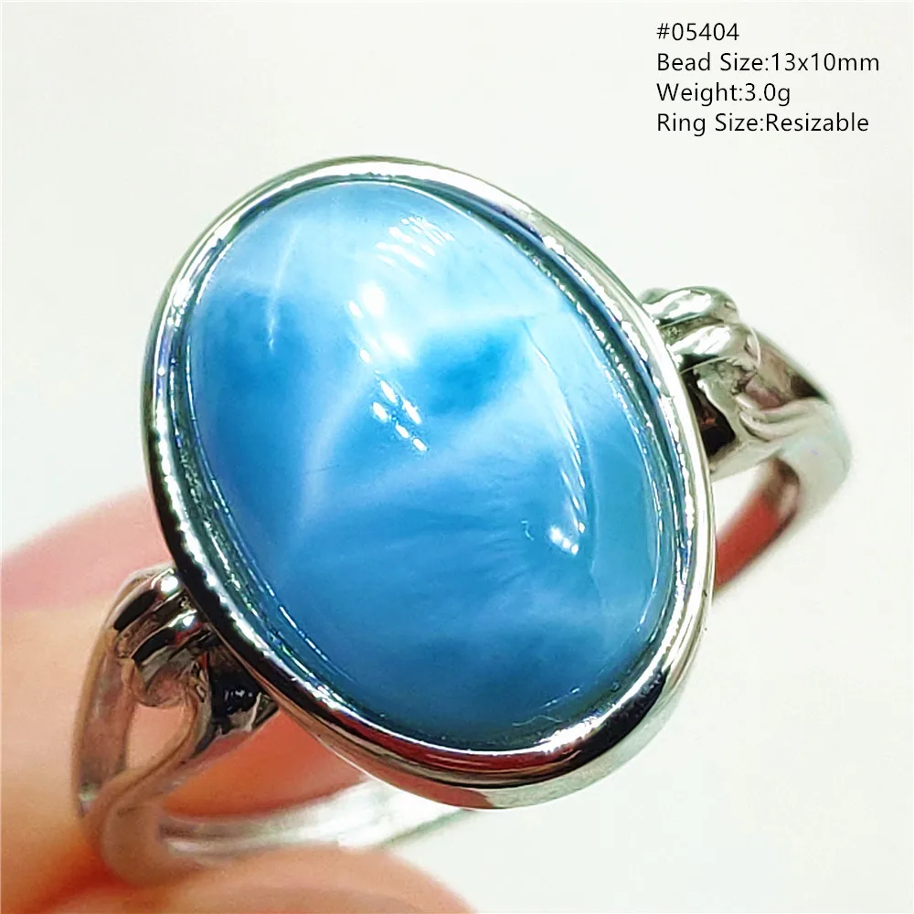 Natural Blue Larimar Oval Adjustable Ring Jewelry Water Pattern Real Larimar For Women Men Healing Fashion Stone AAAAAA