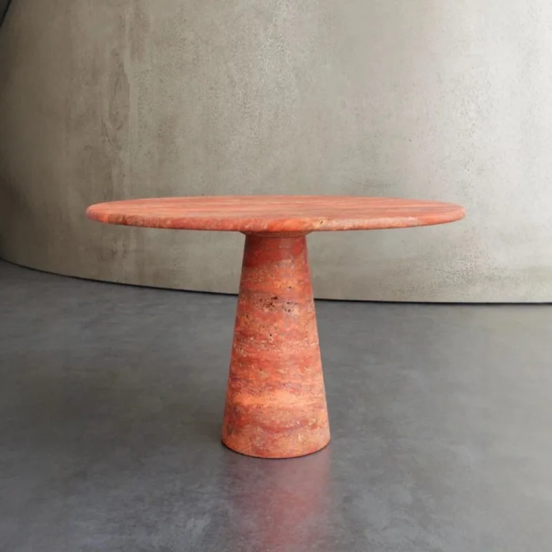 Red travertine medieval silent wind dining table coffee table, coffee shop marble gray furniture table