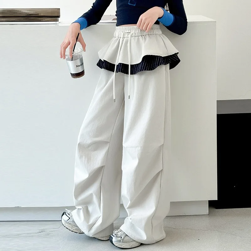 Gerade Hosen für Kinder und Mädchen von UNITIM, 4–14 Jahre, Patchwork-Hosen für Kinder und Mädchen, lockere, lässige Hosen für junge Teenager, Mädchen mit weitem Bein – Detail 6