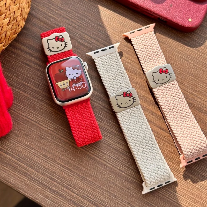 

Cute Fashion Kt Elastic Woven Nylon Loop Band For Apple Watch Series 10/11, Iwatch 9/8/7/Se, Stylish Accessory Perfect Gift