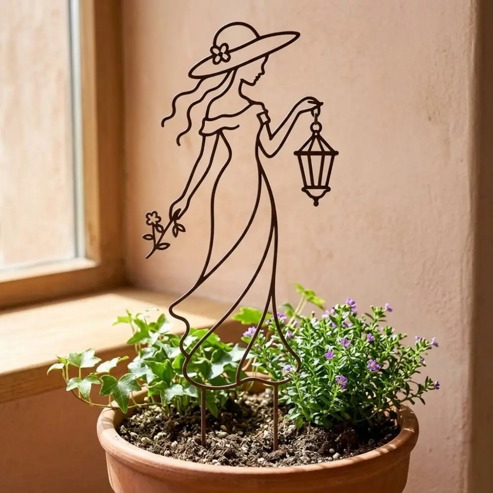 Distressed Iron Character Silhouette Plant Trellis Weather Resistance Hollow Out Metal Figure Vine Climbing Frame