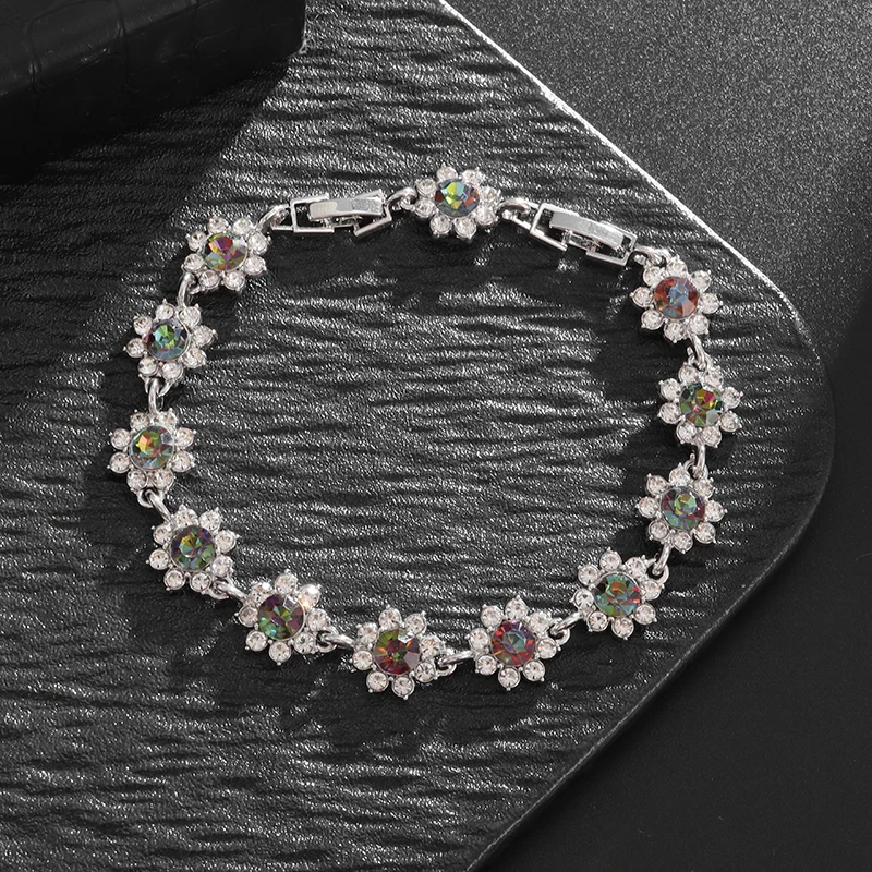 Exquisite Shining Crystal Sunflower Encrusted Zircon Tennis Bracelet Girls Fashion Evening Wear Party Jewelry Girls Gift