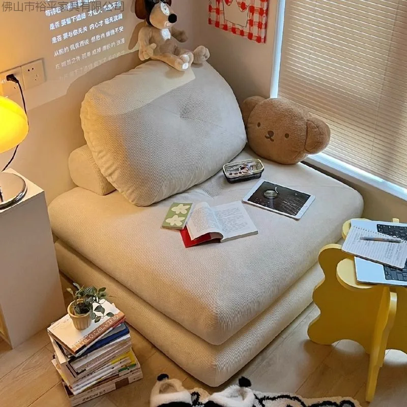 Cream single sofa small apartment living room tofu block mochi sofa bed folding dual-purpose module lazy foldable