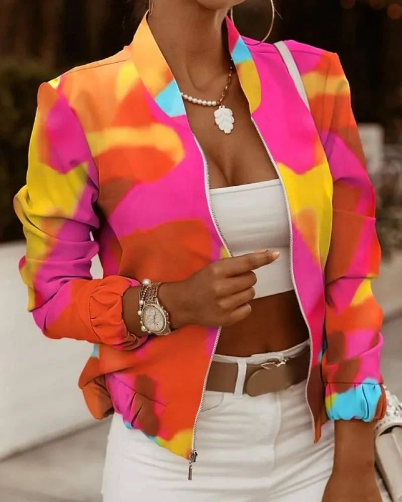 Veste à col rond imprimée décorative pour femmes, cardigan à manches longues, fermeture éclair Piedmont, vêtements d'automne et d'hiver, nouvelle mode