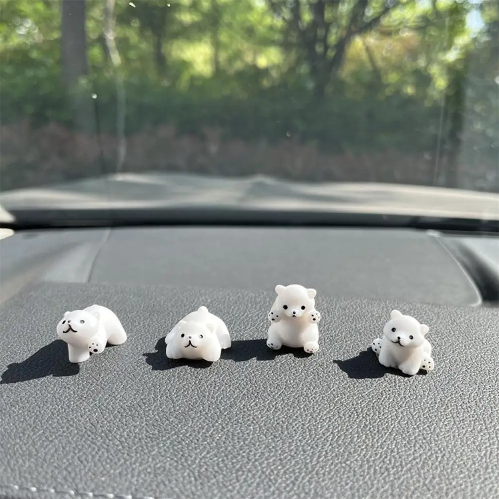 4Pcs Cute Polar Bear Shape Resin Ornament Car Rearview Mirror Dashboard Figurine Decoration Car Mirror Interior