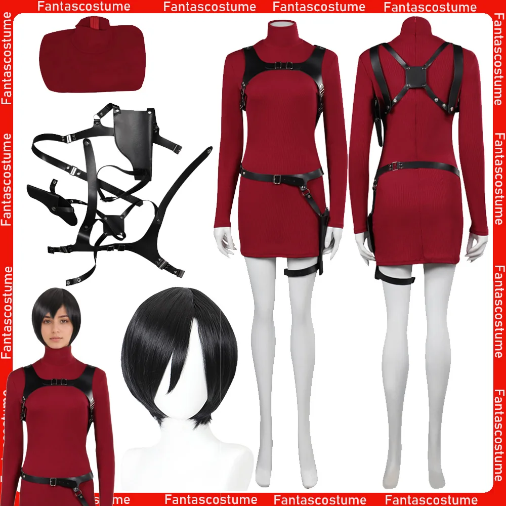 

Ada Wong Cosplay Dress Belt Wig Adult Women Game Resident 4 Roleplay Disguise Costume Outfits Halloween Carnival Party Suit