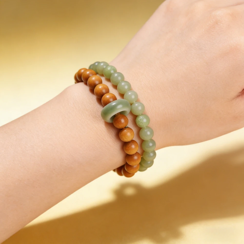 Sandelholz-Perlenarmband Doppelring Bodhi Handschnur für Männer Frauen Retro Einfacher Naturstein Vintage Handschmuck Accessoires