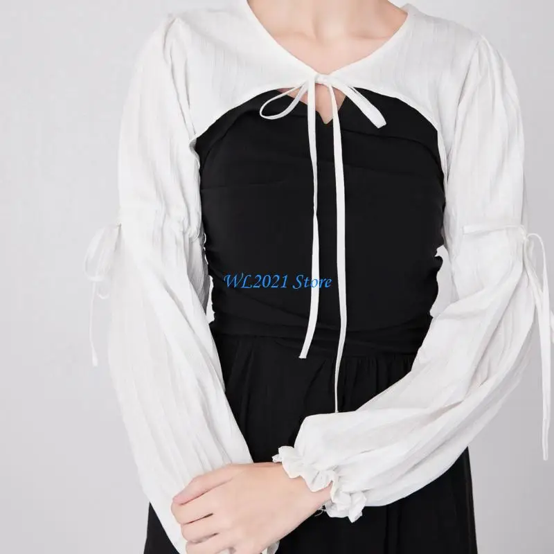 G5GC أنيقة انفصال كاذبة طوق كم طويل سترة الإناث نصف قميص طويل كم كاذبة طوق سترة فستان العرض #2