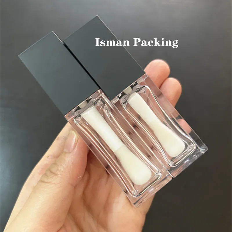 50pcs black square 8ml 10ml big doe foot lipgloss container thick clear bottle matte grey lip gloss tubes with big brush wand