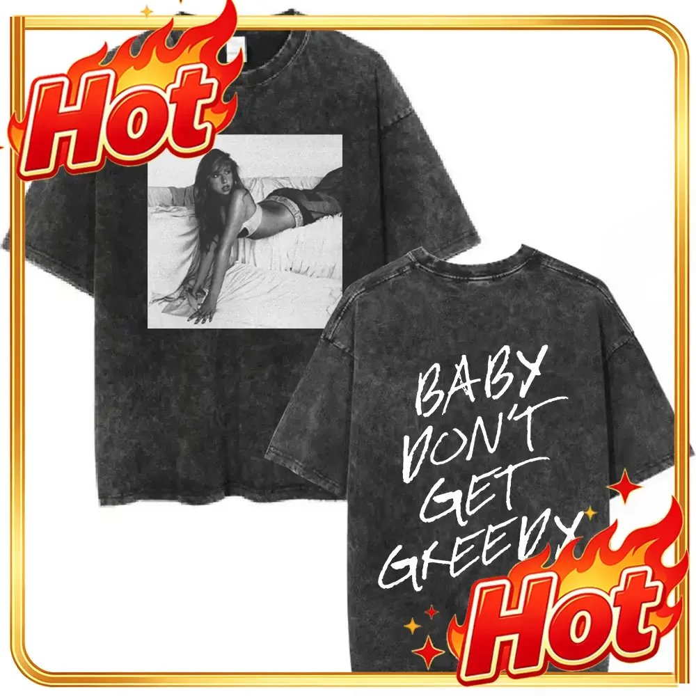 Custom Tate Mcrae Greedy Album Tour Merch T Shirt Men Women Fashion Vintage Washed Short Sleeve Oversized T-shirts 100% Cotton T