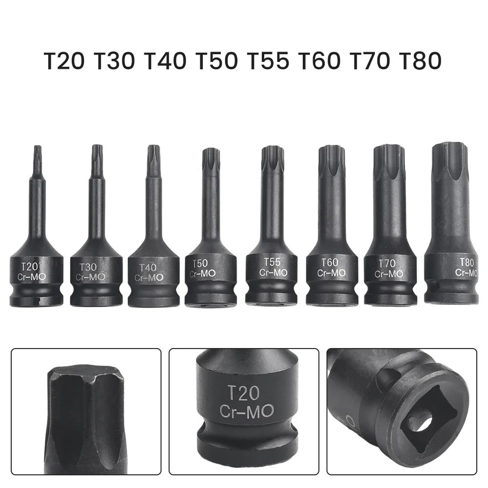

Адаптер для головки Torx Star Bit T55 T60 T70 T80 1 2-дюймовые наборы головок T20 T30 T40 T50 Набор из 8 шт. для гаечного ключа с шестигранной головкой