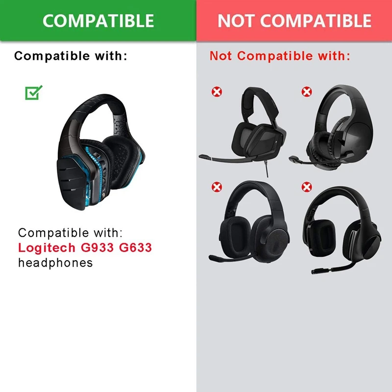 Bantalan telinga busa 1 pasang, bantalan telinga kulit untuk Logitech G933 G935 G633 / G 933 G 935 G 633 Artemis headphone