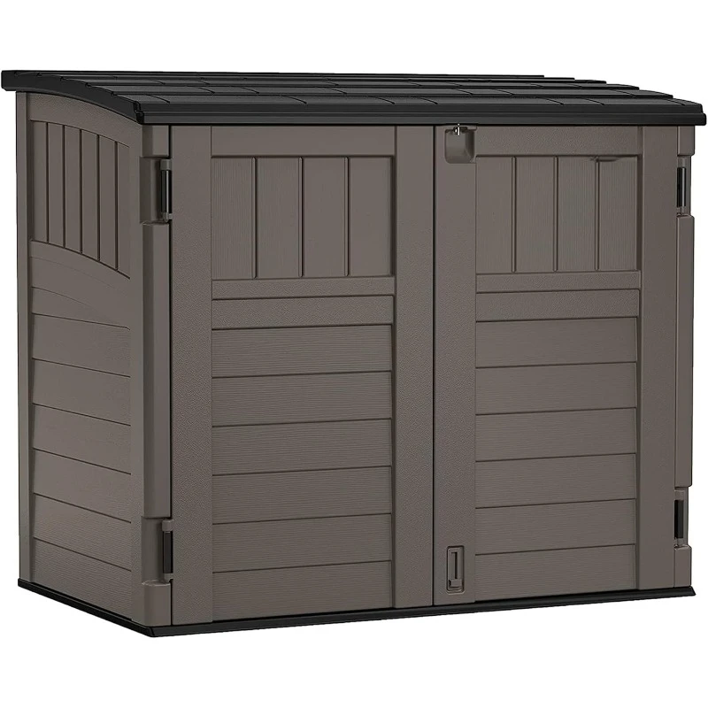 4' x 2.5' Lockable Outdoor Garden Resin Low Profile Horizontal Storage Shed with 3 Doors, 34 Cubic Feet