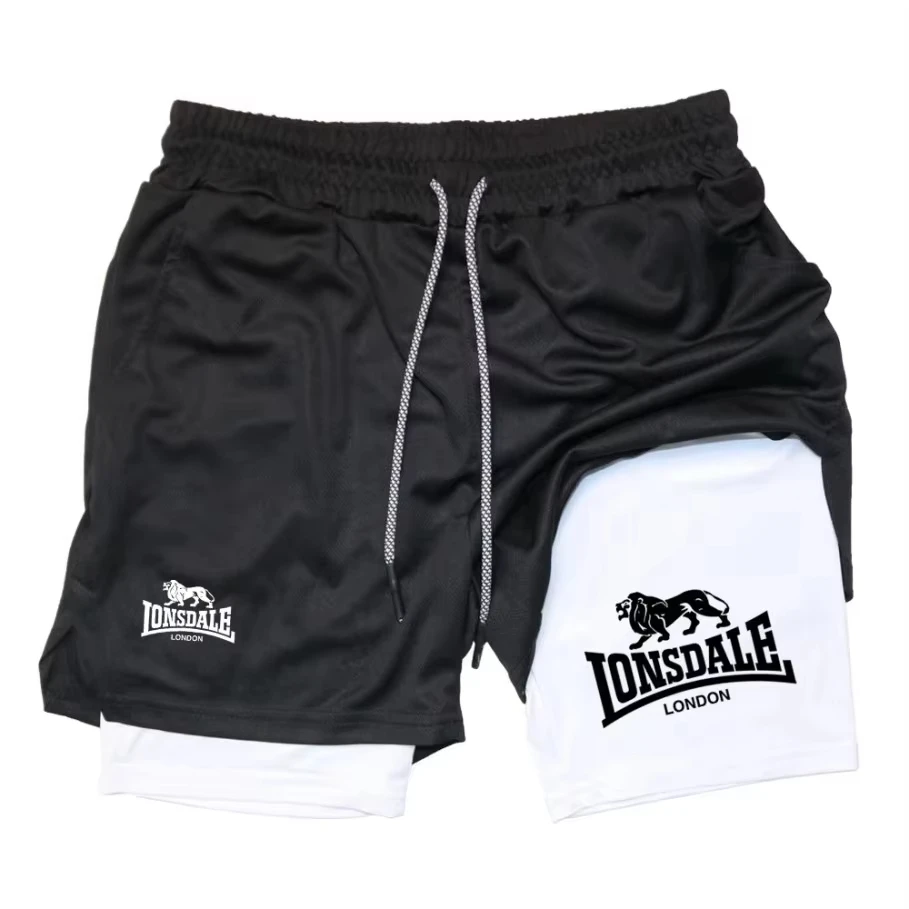 

Print 2-in-1 Men's Running Shorts with Mobile Phone Pocket Towel Ring Summer Sports Sportswear
