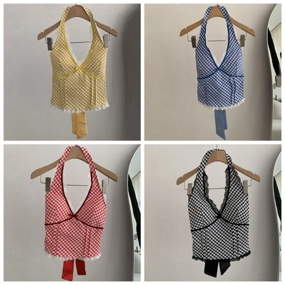 شريط شبكة Bowknot بلا أكمام المحاصيل الأعلى انفصال Bowknot سليم صالح الدانتيل سترة فتاة قاع قميص الخامس الرقبة