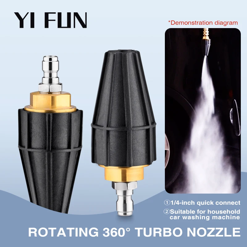 Turbo Rotary Nozzle For High Pressure Washer Gun Dirt Blaster 360 Degree Spray Water For Car Wash With 1/4 Quick Connection