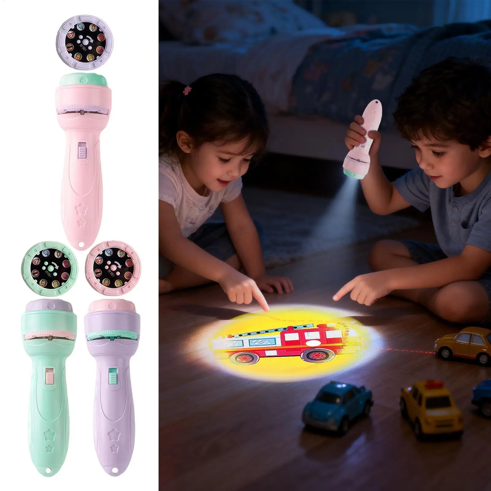 Kids Projector Flashlight 40 Patterns Projection Torch Educational Night Light Plastic Toy Christmas Gift for Boys Girls Toddler