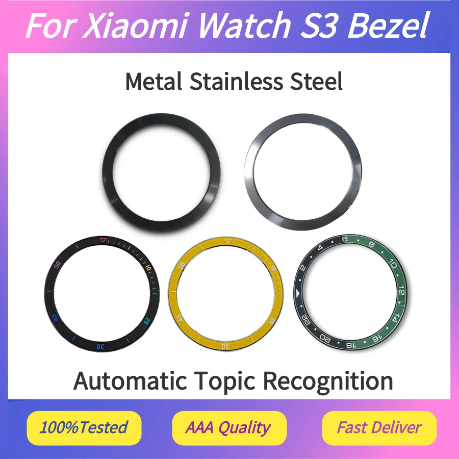 

Для Xiaomi Watch S3 безель с двойным часовым поясом, желтый, черный, серебристый, радужный металлический корпус из нержавеющей стали, тема автоматического распознавания