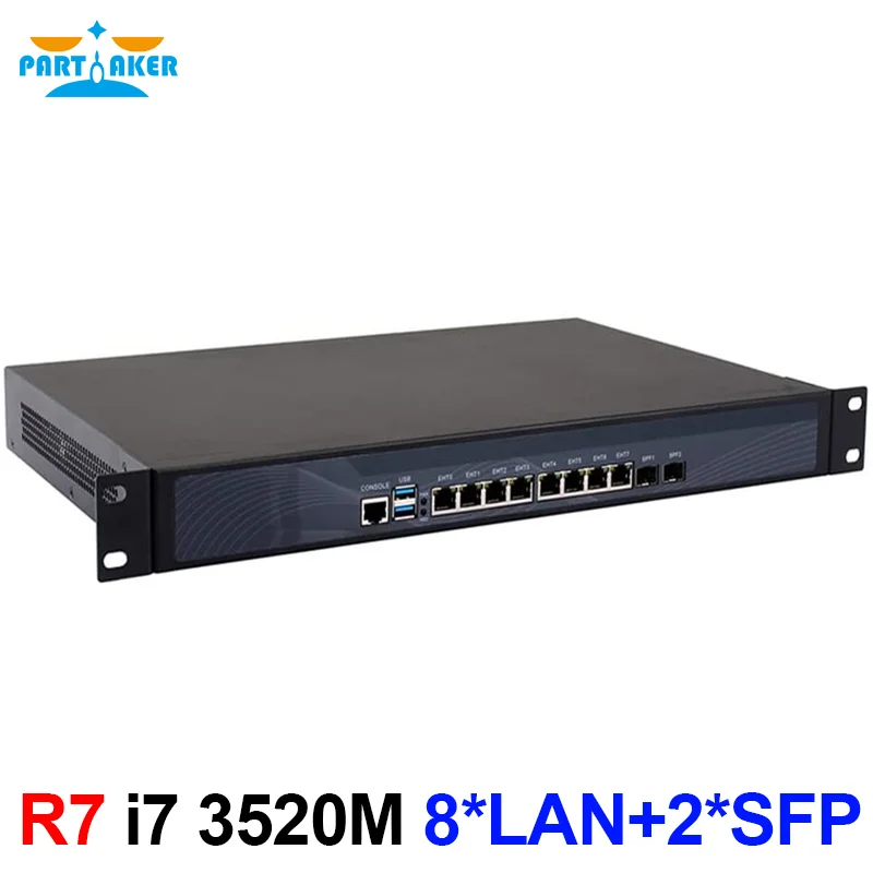 Partaker R7 Firewall 1U, alat keamanan jaringan Rackmount Intel Core i7 3520M dengan 8 * Intel I-211 Gigabit port Ethernet 2 SFP