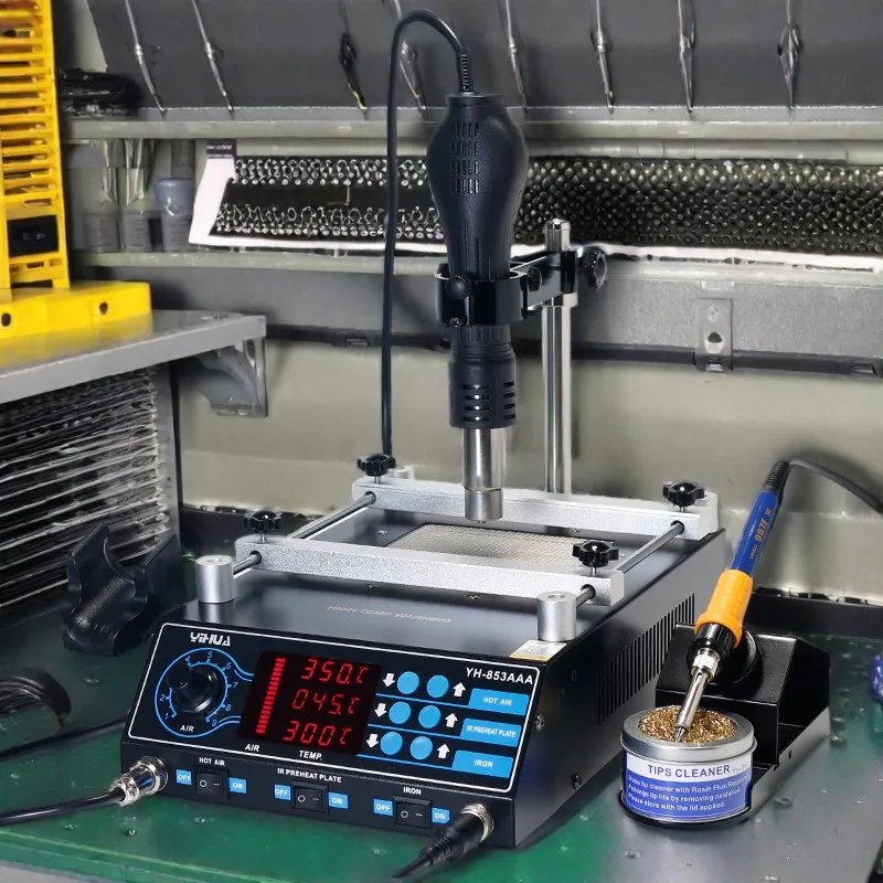 2026 Hot Sale Yihua 853AAA welding station 3 in 1 preheating hot air soldering iron BGA rework station welding view 5
