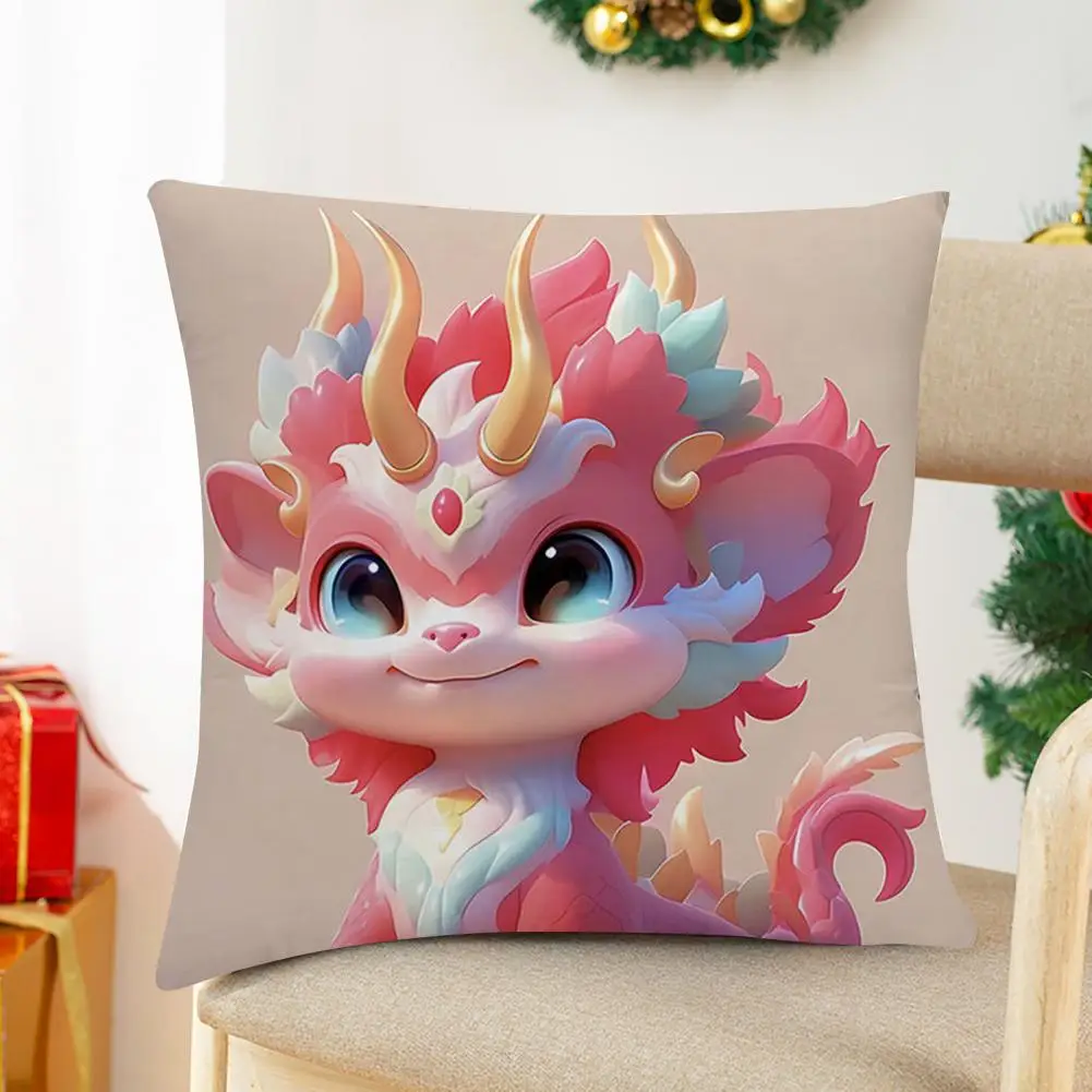 Year of Dragon Pillow Chinese Dragon New Year Sofa Pillow Case Collection Soft Plush Cushion with Hidden Zipper Closure