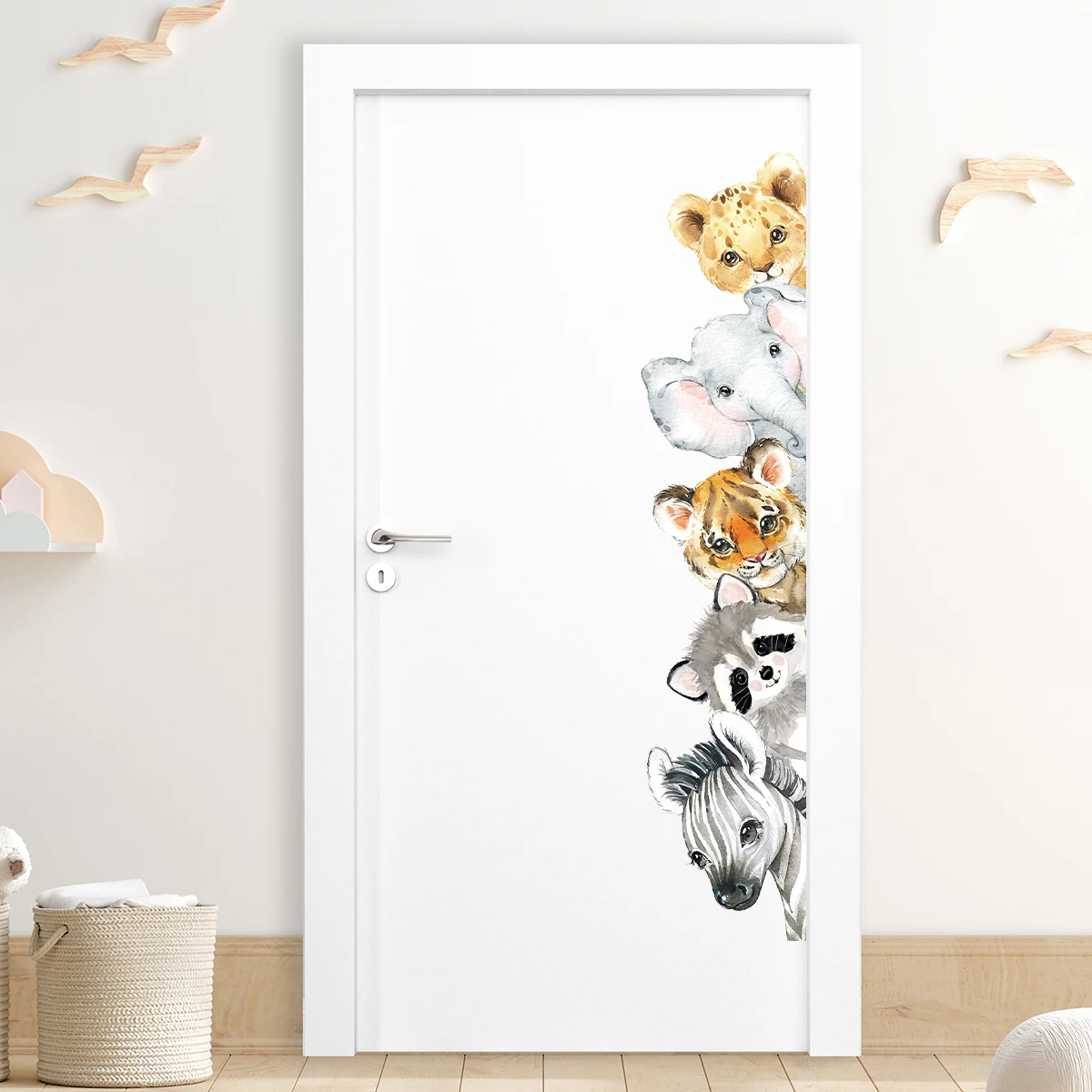 Cartoon Cute Watercolour Animals Door Stickers Decoration for Bedroom Wall Sticker Living Room Wall Art Home Decore Kids Room