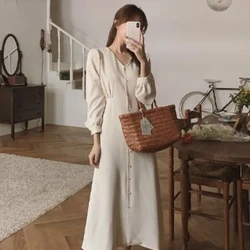 2024 Autumn Temperament Vestidos Korean Chic Women Long Sleeve Solid Color Single Breasted Button Long Shirt Dress