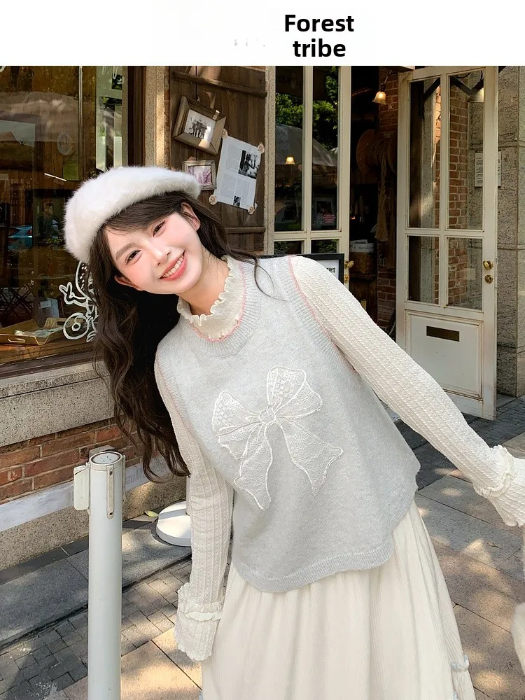 

Свободный женский вязаный жилет на осень-зиму с вышитым узлом Sweet Sle, универсальный топ из смеси хлопка из полиэстера