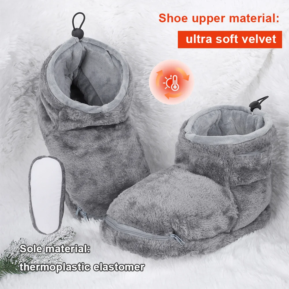 Snow BOOTS สําหรับผู้หญิงผู้ชาย 2024 ฤดูหนาวใหม่หนากํามะหยี่อบอุ่นครึ่งรองเท้าแตะ USB เครื่องทําความร้อนเท้าชั้นรองเท้าไฟฟ้าอุ่นรองเท้า