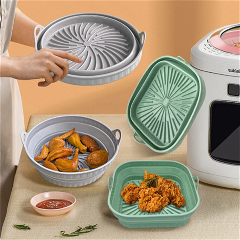 

Non-stick Silicone Air Fryers Oven Pizza Baking Tray Foldable Fried Chicken Basket Round Reusable Grill Pan Mat Kitchen Tool