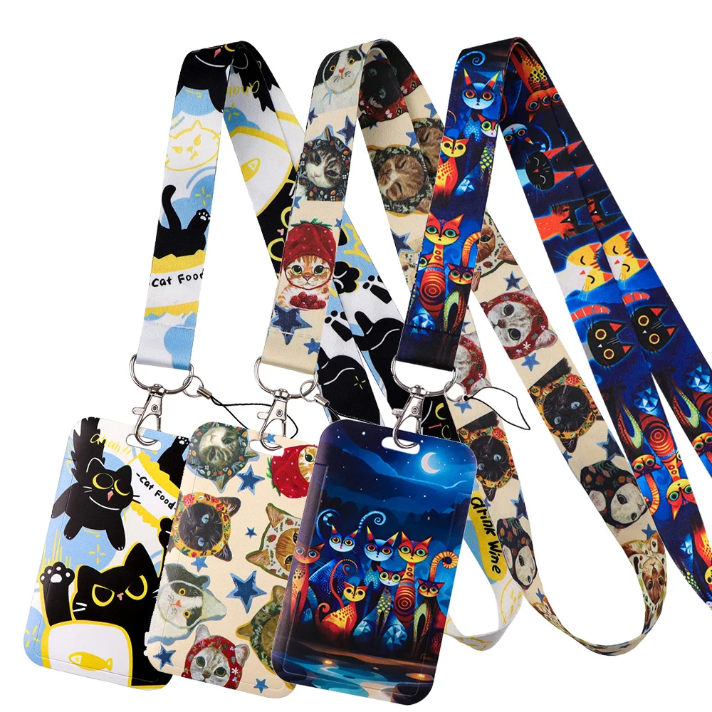 

LX1595 шейный ремешок с рисунком кошек, ремешки для ключей, держатель для бейджа, удостоверение личности, кредитной карты, подвесная веревка, ремешок-лариат для ключей, аксессуары