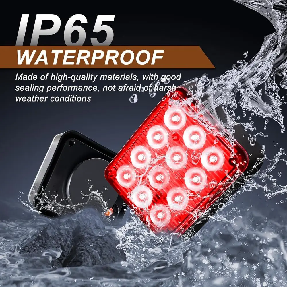 زوج من مصابيح LED القوية المغناطيسية الحمراء - منارات تحذيرية للمركبات في حالات الطوارئ مع بطارية قابلة لإعادة الشحن للسيارات والشاحنات