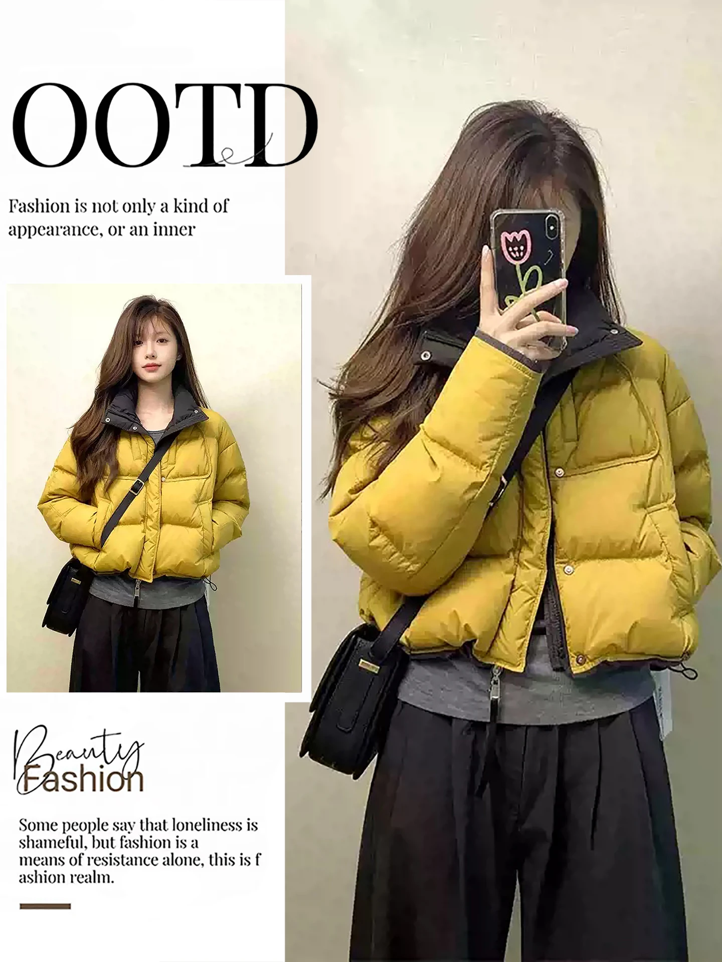 

Yellow Cotton Padded Jaet Women's Faionable Warmth Bread Sle Small Fraance Sle Winter New Arrival ort Coat