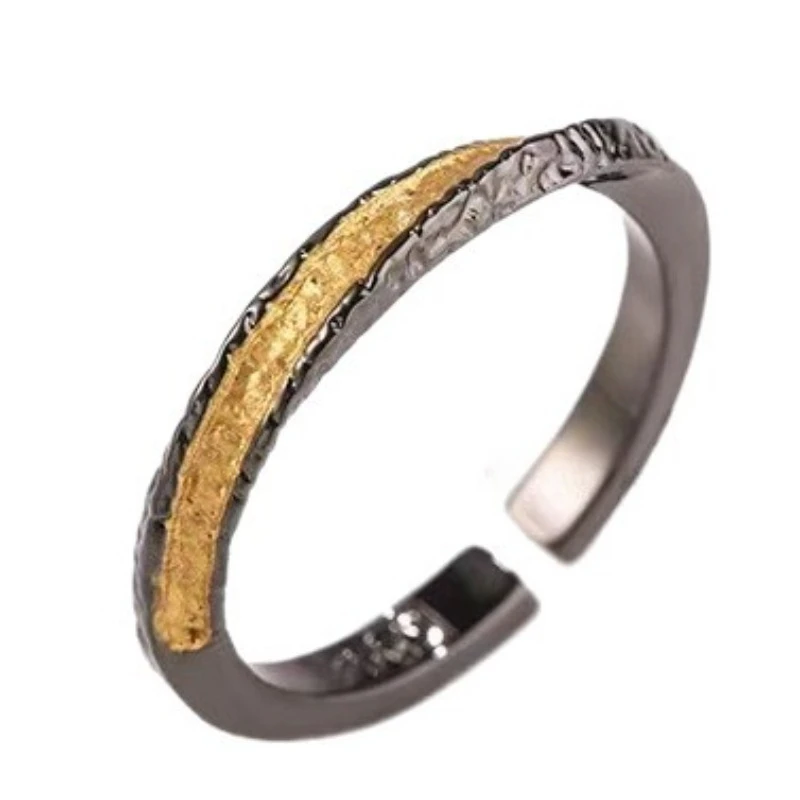 خاتم زوجين ذهبي أسود فاخر وبسيط وخفيف الوزن وخواتم مزاج حديثة للخيال العلمي