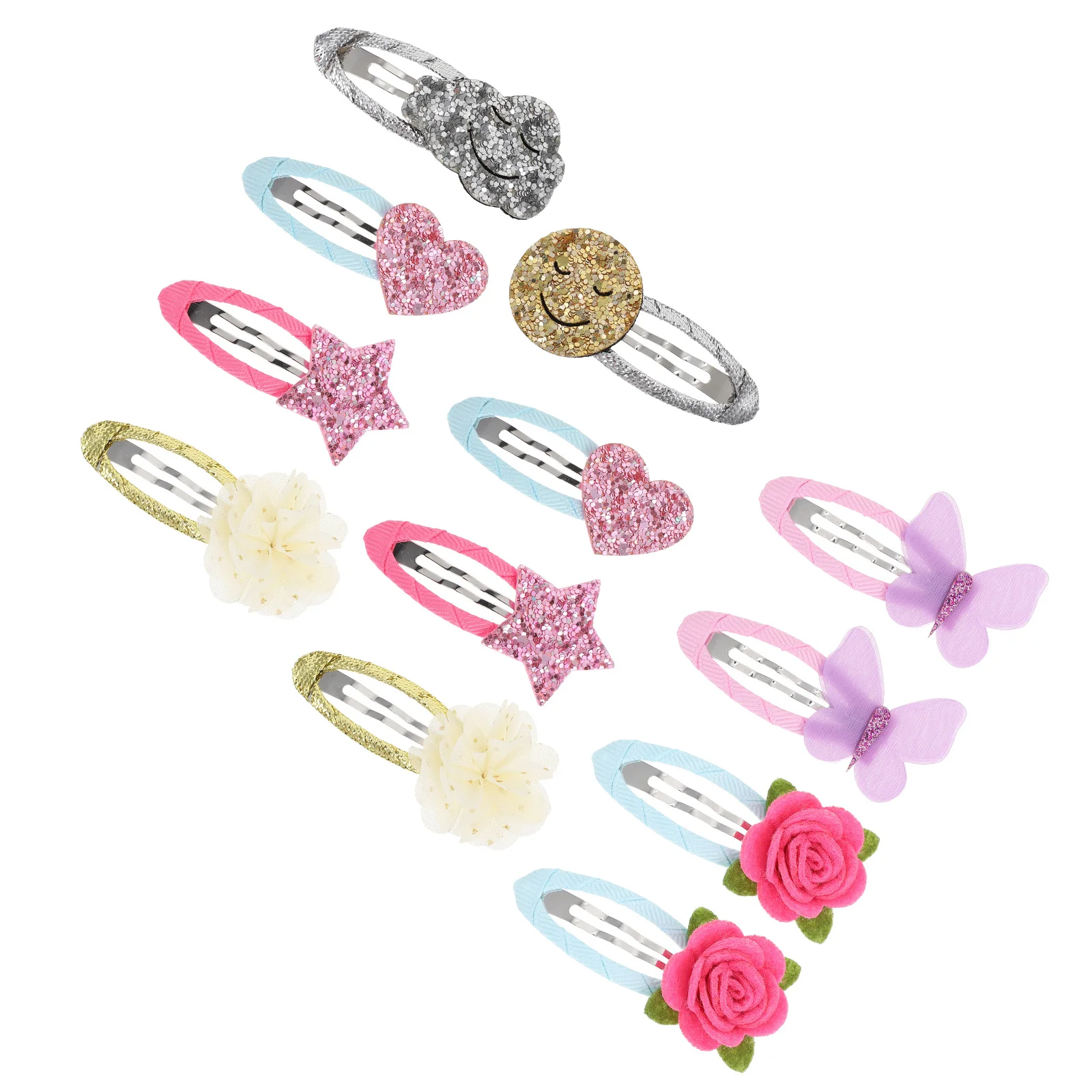 

12pcs Cartoon Clips For Girls Lovely Kids Snap Clip Fashion Hairwear Cute Pin Kids Hair Barrettes Girl Hair Accessory