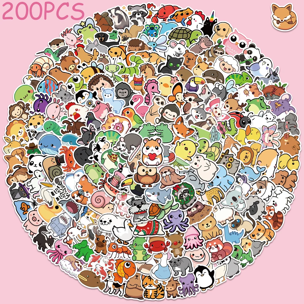 

100/200pcs Cartoon Cute Animals Panda Penguin Stickers Decals For Phone Suitcase Suitcase Guitar DIY Graffiti Aesthetic Stickers