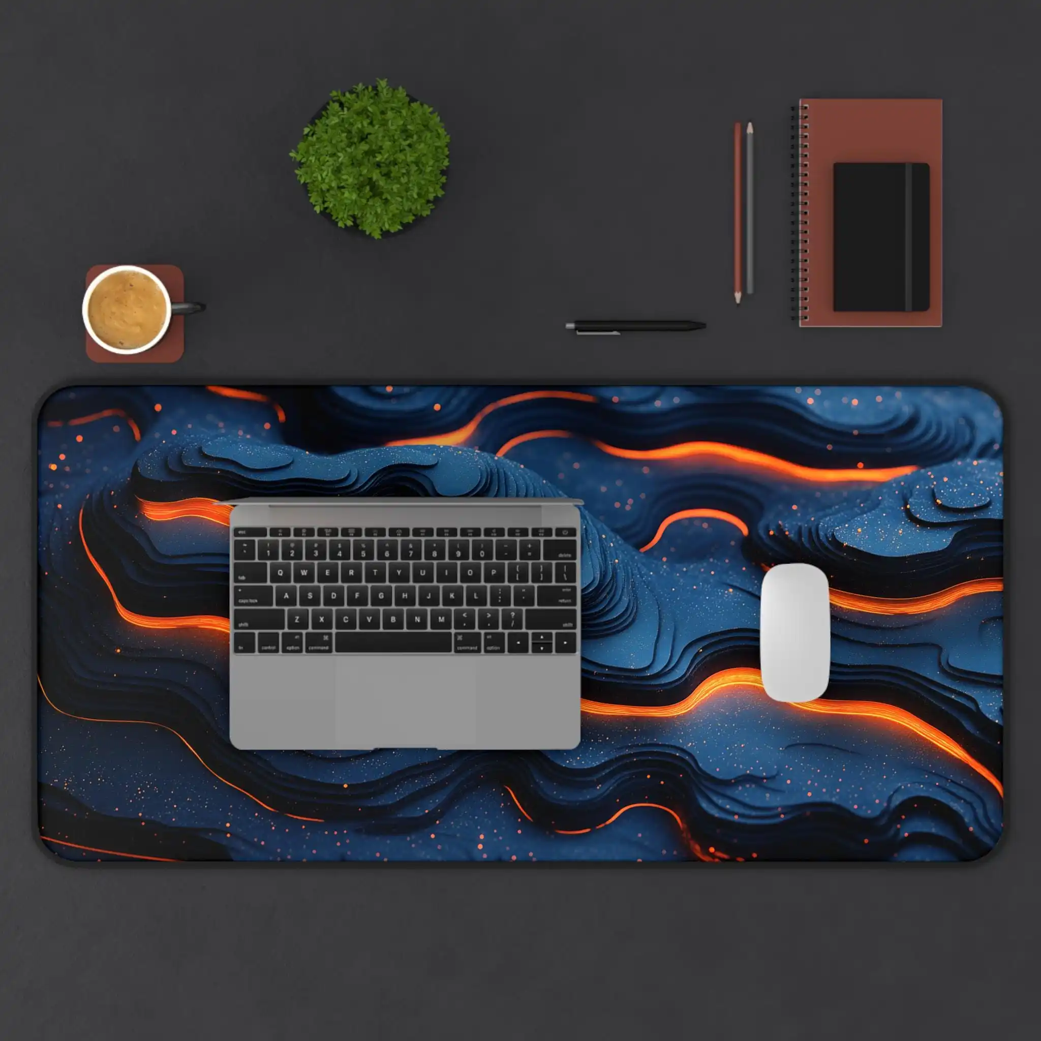 3D Abstract Wave Office Mat Orange Blue Topographic Gaming Mouse Pad Large Modern Style Desk Pad Layers Digital Art XXL