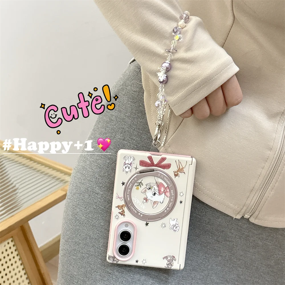 Kawaii Fashion Cute cat Magnetic Phone Case for Samsung Galaxy Z Fold 8 Ultra zfold 8 7 6 5 Cover For Magsafe Stand Chain