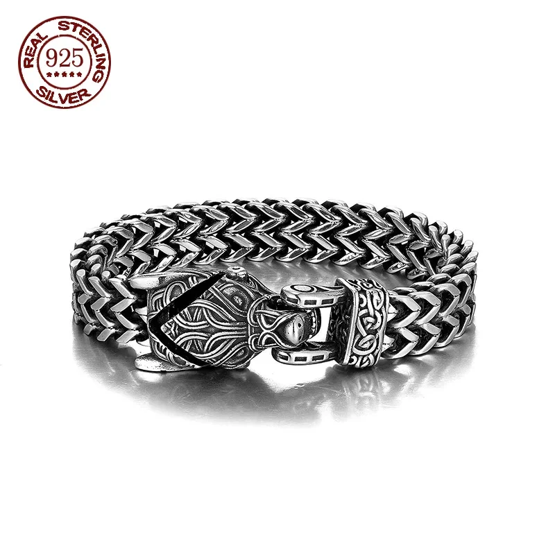 

100% S925 Sterling Silver Punk Bracelet Punk S925 Silver Jewelry Certified Never Fade Men Jewelry Gifts