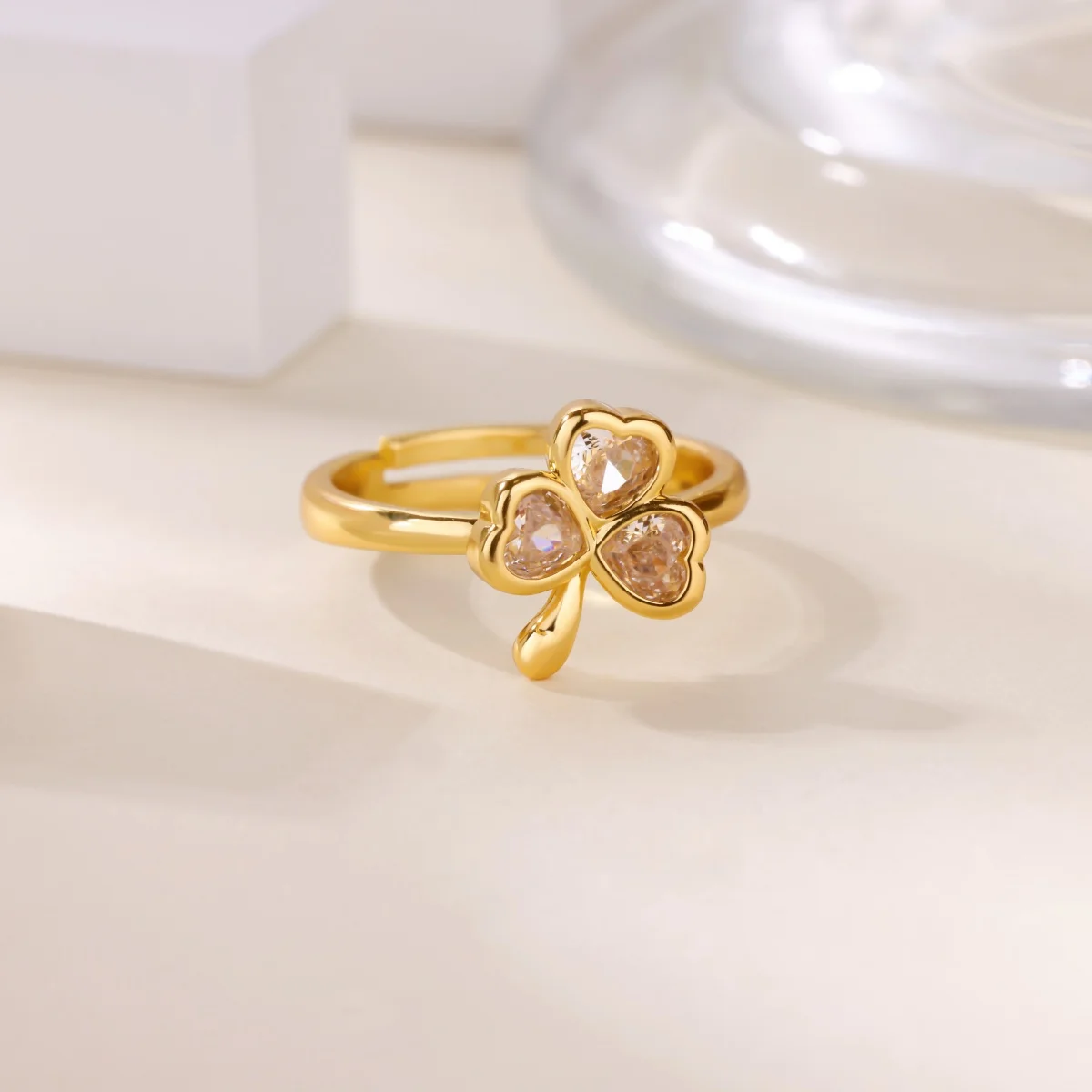 الفاخرة الزركون البرسيم الفولاذ المقاوم للصدأ خواتم للنساء الذهب اللون قابل للتعديل سحر البنصر لا تتلاشى مجوهرات هدية عيد ميلاد #4