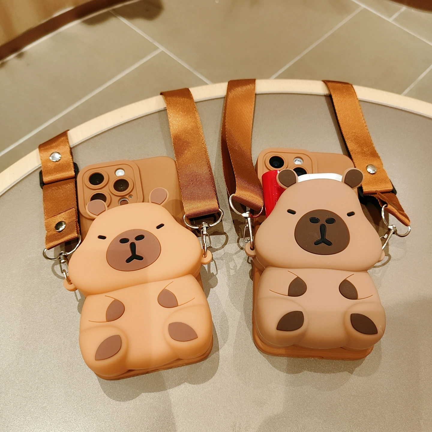 آيفون 11 برو ماكس X XS ماكس XR 7 8 زائد SE 2020 2022 لطيف الكرتون كابيبارا الحيوان حقيبة المحفظة Crossbody حزام جراب هاتف غطاء #6