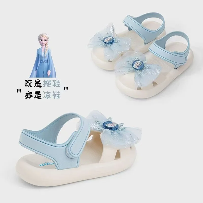 

Summer Baby Girls Sandals Cartoon Frozen Elsa Print Princess Shoes Children Non-slip Kids Soft Sport Beach Slippers 170-220