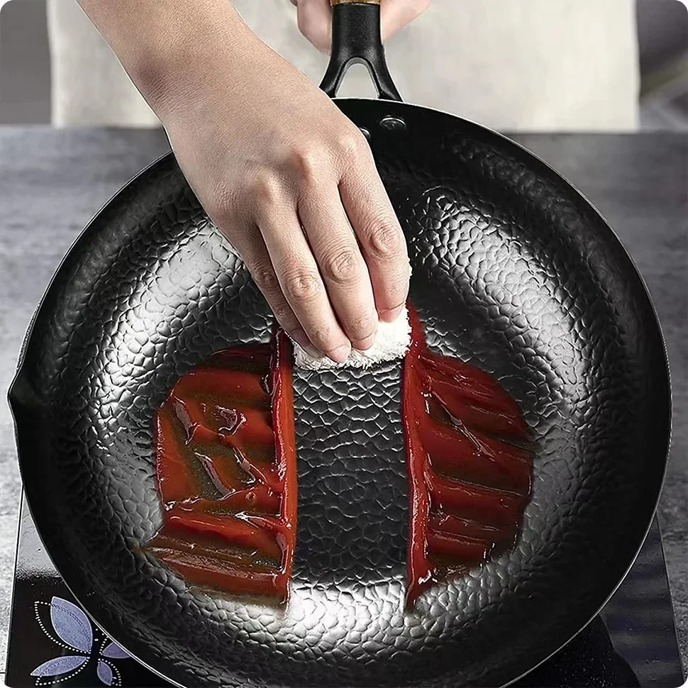 28cm Non-stick Frying Pan Wok Iron Pan Uncoated Steak Cooking Pot Pancake Pan Handmade Cast Gas Stove Induction Kitchen Cookware